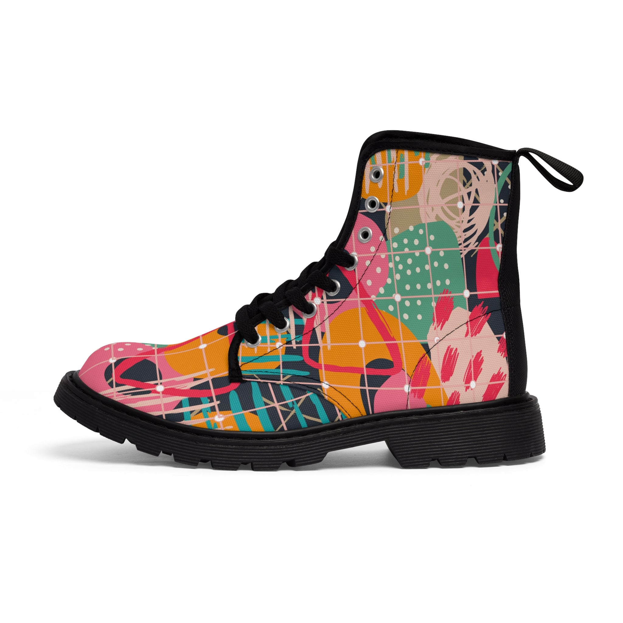 Custom Designer Canvas Lace up Boots for Women with Abstract Prints Perfect Mother's Day Gift