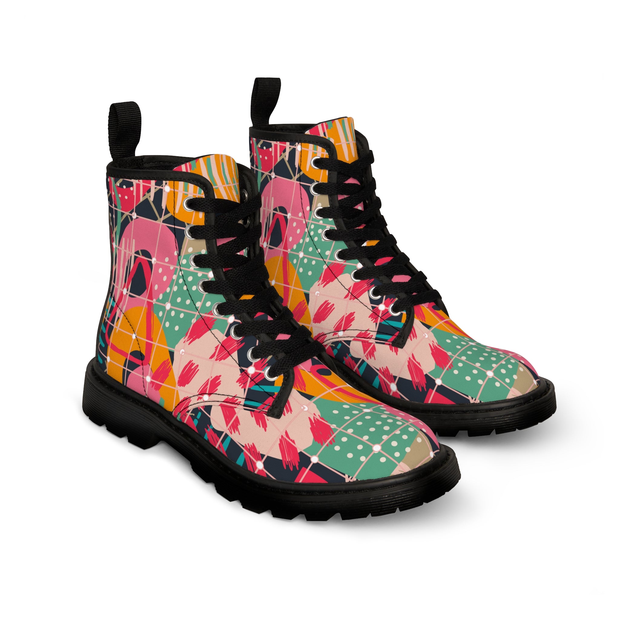 Custom Designer Canvas Lace up Boots for Women with Abstract Prints Perfect Mother's Day Gift