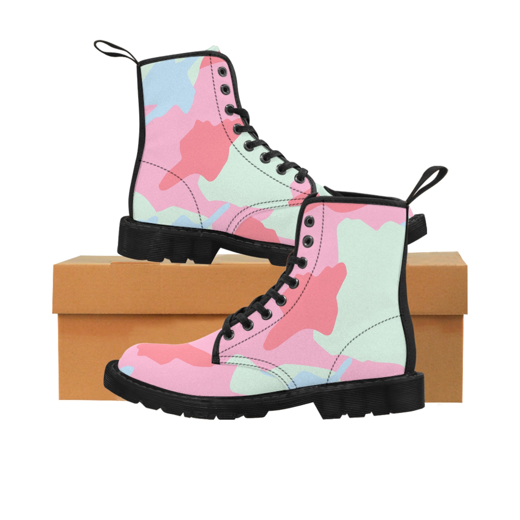 Custom Designer Canvas Lace up Boots for Women with Colorful Prints